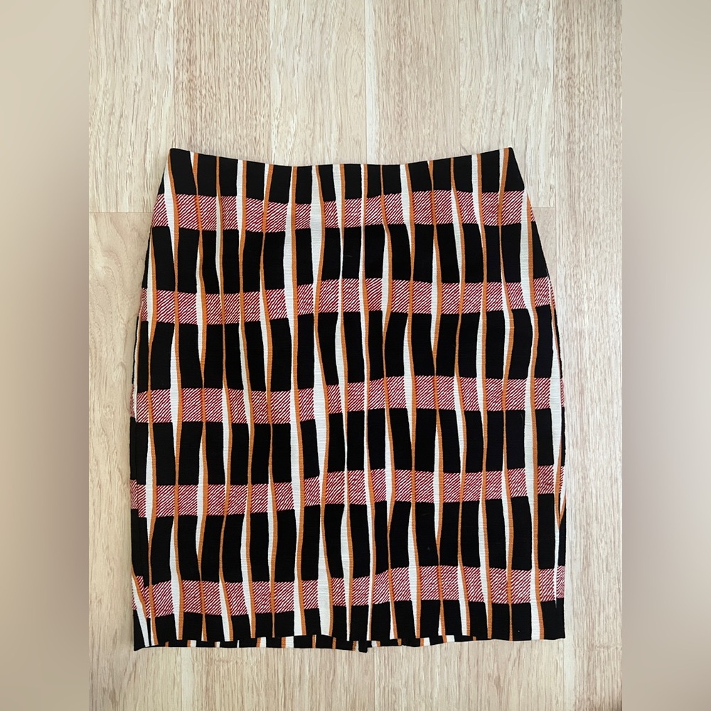 Ann Taylor Black and Orange Geometric Midi Skirt